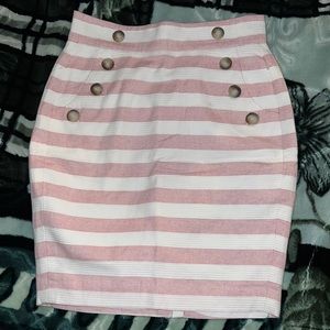 Loft pink and white striped pencil skirt